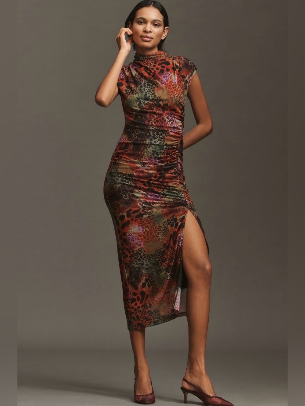 Anthropologie The Maya Ruched Cowl-Neck Mesh Dress Small NWT